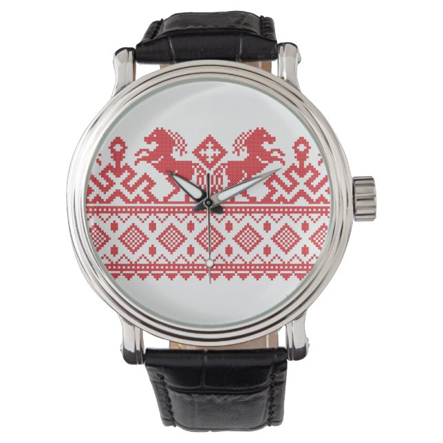 Rode fokpaarden horloge (Voorkant)