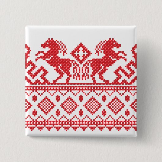 Rode fokpaarden vierkante button 5,1 cm (Voorkant)