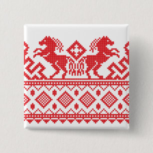 Rode fokpaarden vierkante button 5,1 cm