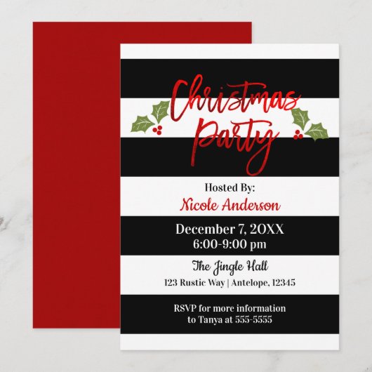 Rode Folie Chic Glans Modern Schrifttype Kerstfees Kaart (Voorkant / Achterkant)