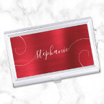 Rode Folie Elegant Script Curly Name Visitekaarthouder<br><div class="desc">Een elegant ontwerp van het het manuscriptnaam van de handtekeningsstijl met extra krullende staarten. De achtergrond is voorzien van een faux red roze folie digital art creation die prints als een foto. Pas de doopvontgrootte aan of beweeg het zoals nodig voor langere of kortere namen. Creëer je eigen visitekaartje hoesje...</div>