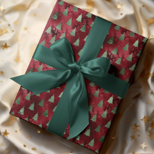 Rode Folie Glitter Kerstboom Glamour Cadeaupapier