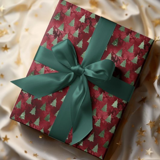 Rode Folie Glitter Kerstboom Glamour Cadeaupapier