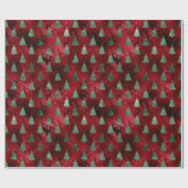 Rode Folie Glitter Kerstboom Glamour Cadeaupapier (Vlak)