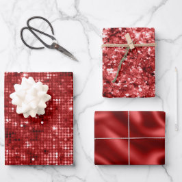 Rode Folie Kerst Satijn en Glitter Kerstmis Inpakpapier Vel