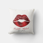 Rode Folie Lippen Aangepaste Namen Script Vet Mode Kussen (Voorkant)