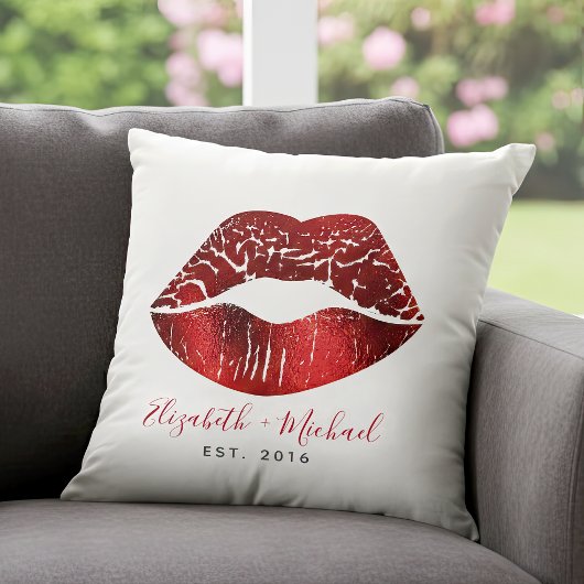 Rode Folie Lippen Aangepaste Namen Script Vet Mode Kussen
