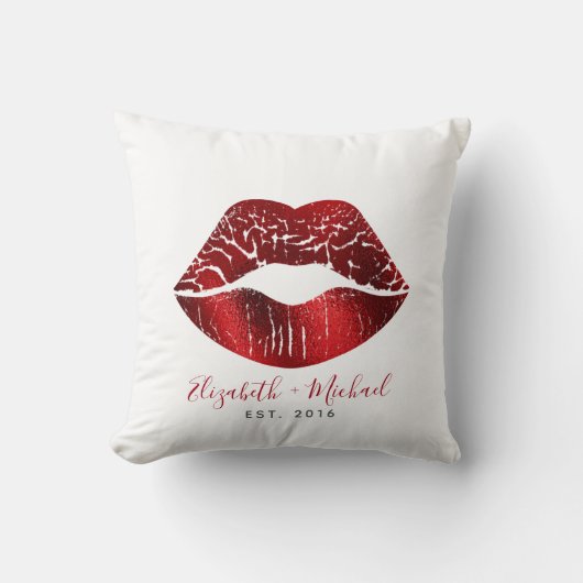 Rode Folie Lippen Custom Namen Script Vet Modern G Kussen (Voorkant)