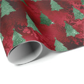 Rode Folie look glitter kerstboom glam Cadeaupapier (Rol Hoek)