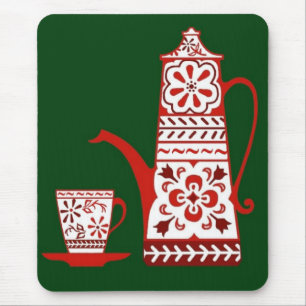 Rode folk, delft, koffie/thee pot en kop muismat