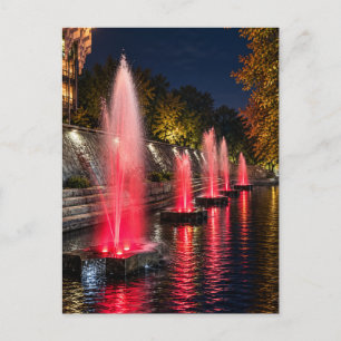 Rode Fonteinreflecties 's Nachts Ansichtkaart Briefkaart