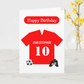 Rode Football Shirt Aangepast 10e verjaardag Kaart (Gele Bloem)