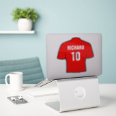Rode Football Shirt design aan persoonlijke voorke Sticker (Laptop op bureau)