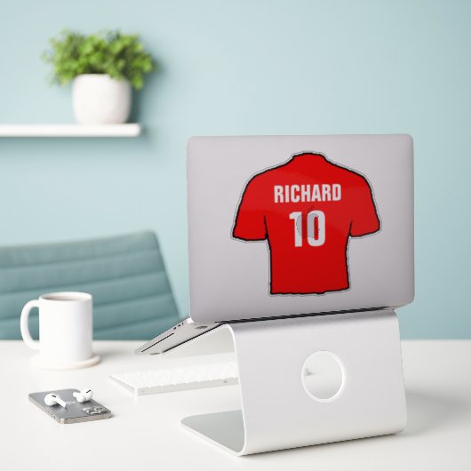 Rode Football Shirt design aan persoonlijke voorke Sticker (Laptop op bureau)