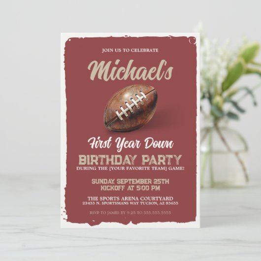  Rode Football Thema 1e Verjaardagsfeest Kaart (Staand voorkant)