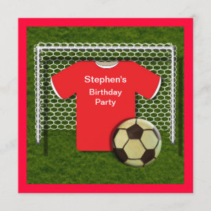 Rode Football Theme Boys Birthday Party Invitation Kaart