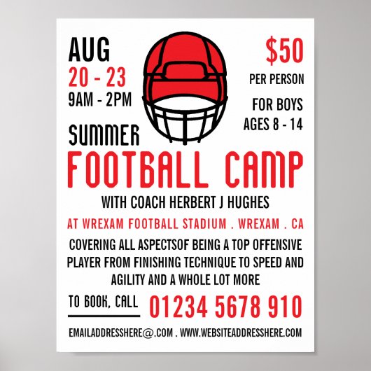Rode Footballs helm, Football Camp Adverteren Poster (Voorkant)