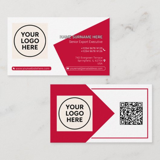 Rode Formele QR Code Professionele Zakelijke Moder Visitekaartje (Voorkant / Achterkant)