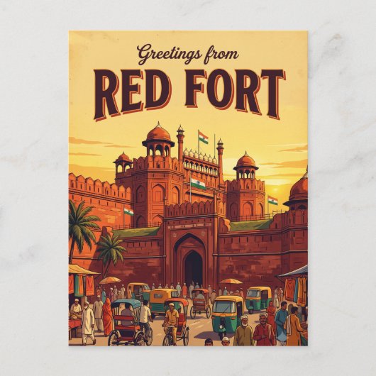 Rode Fort India Briefkaart (Voorkant)