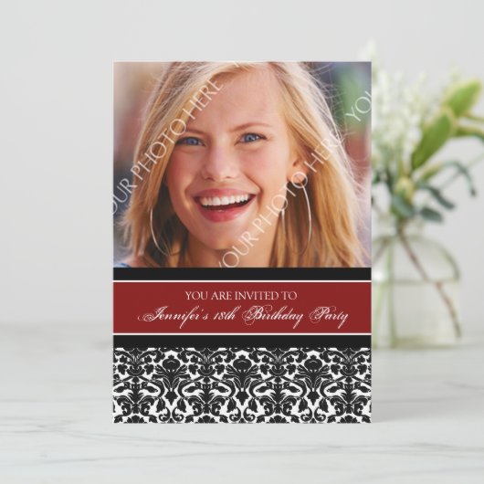 Rode foto 18e verjaardag van uitnodigingen van de (Staand voorkant)