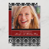 Rode foto 18e verjaardag van uitnodigingen van de  (Voorkant / Achterkant)