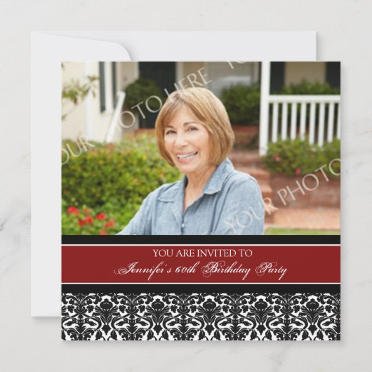 Rode foto 60e verjaardag van uitnodigingen van de  (Voorkant)
