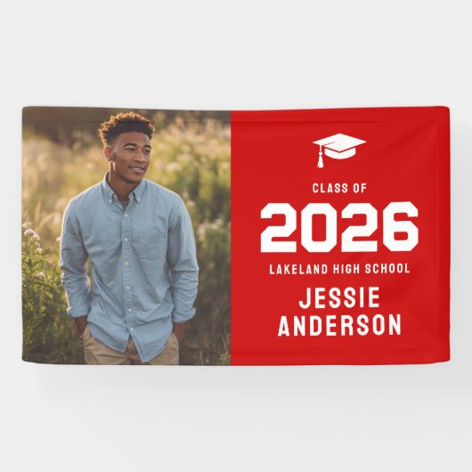 Rode Foto Afstuderen 2026 Spandoek (Horizontaal)