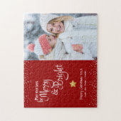 Rode Foto Dagen Vrolijk Bright Script Gouden Vakan Legpuzzel (Verticaal)