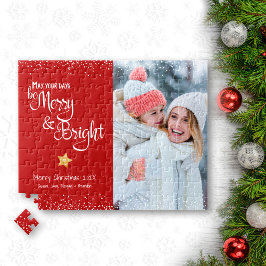 Rode Foto Dagen Vrolijk Bright Script Gouden Vakan Legpuzzel