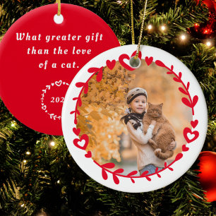 Rode foto en kerstversiering met citaat keramisch ornament