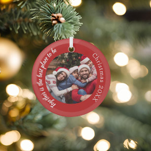 Rode foto familie samen citeren kerst glas ornament