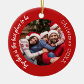 Rode foto familie samen citeren kerst keramisch ornament (Voorkant)