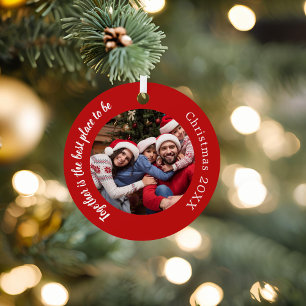 Rode foto familie samen citeren kerst metalen ornament