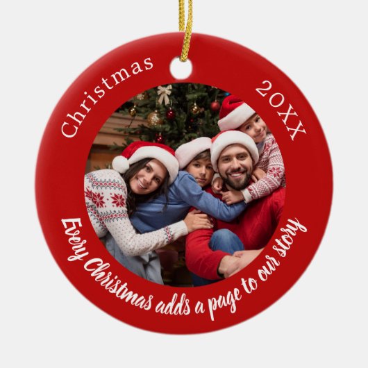 Rode foto familie verhaal citaat Kerstmis Keramisch Ornament (Voorkant)