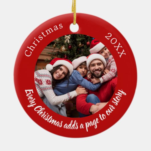 Rode foto familie verhaal citaat Kerstmis Keramisch Ornament (Achterkant)