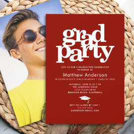 Rode foto grad feest vet typografie minimalistisch kaart