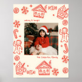 Rode foto Hand getrokken Doodle grillige Kerstmis Poster (Voorkant)