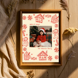 Rode foto Hand getrokken Doodle grillige Kerstmis Poster