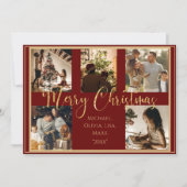 Rode foto Kerstmis prettig kerstfeest gouden scrip Feestdagenkaart (Voorkant)