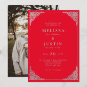 Rode foto Modern Simplistic Wedding Uitnodiging (Voorkant / Achterkant)