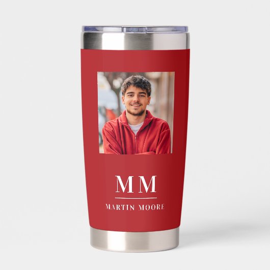 Rode foto monogram initialen naam geïsoleerde drinkbeker (Achterkant)