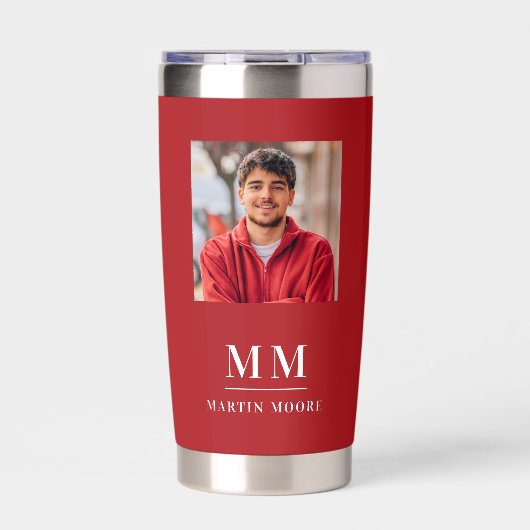 Rode foto monogram initialen naam geïsoleerde drinkbeker (Voorkant)