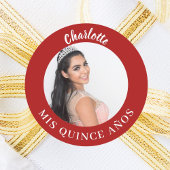 Rode foto naam Quinceanera Mis Quince Años Ronde Sticker