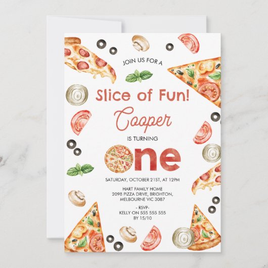  rode foto pizza plak van plezier 1e verjaardag kaart (Voorkant)