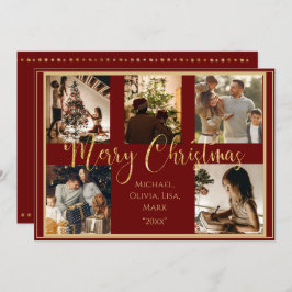 Rode Foto Prettig Kerstmis Gouden Script Kerstkaar Feestdagenkaart