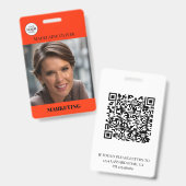Rode foto QR-code en logo Werknemersnaam Badge (Voor- en achterkant)