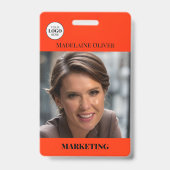 Rode foto QR-code en naam van Logo-medewerker Badge (Front)