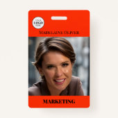 Rode foto QR-code en naam van Logo-medewerker Badge (Voorkant)