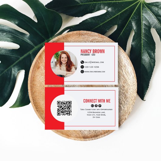Rode Foto QR Code Maak Contact Met Mij Modern Visitekaartje