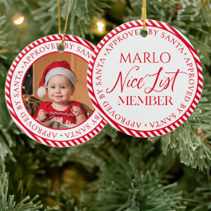 Rode foto Santa's Nice List Member Christmas Keramisch Ornament